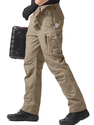 Tactical Cargo Pants for Men Water Resistant Ripstop Work Trousers with Multi Pockets (Brown, 34W x 32L) 576fl