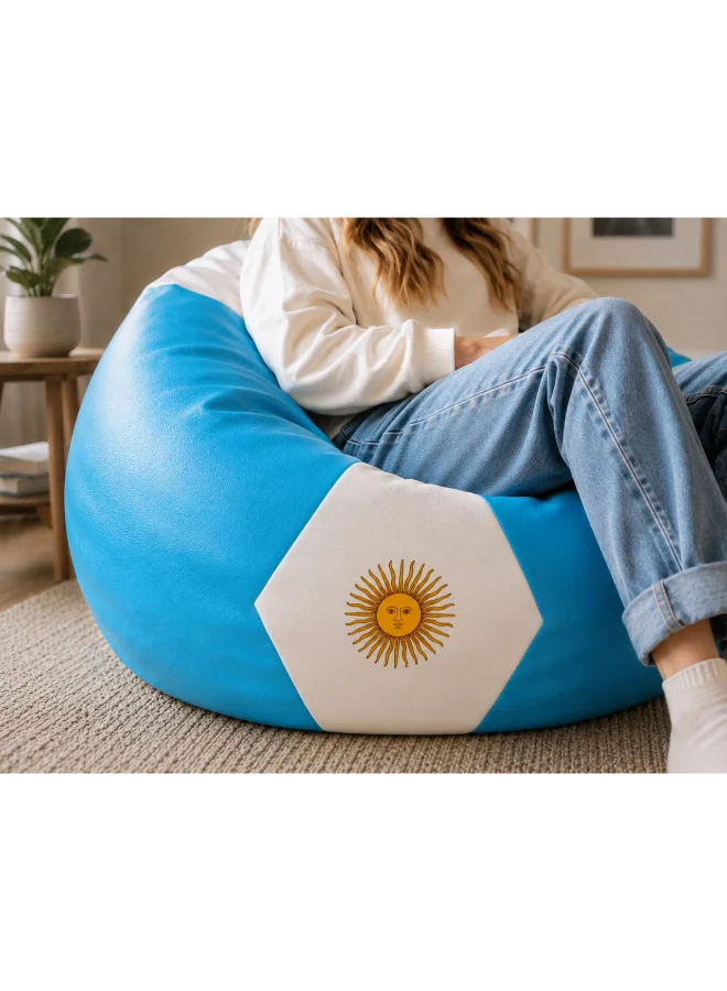 Argentina Football Style Bean Bag Chair Premium Faux Leather Comfortable Seating for Kids and Adults (Large) xj5q5