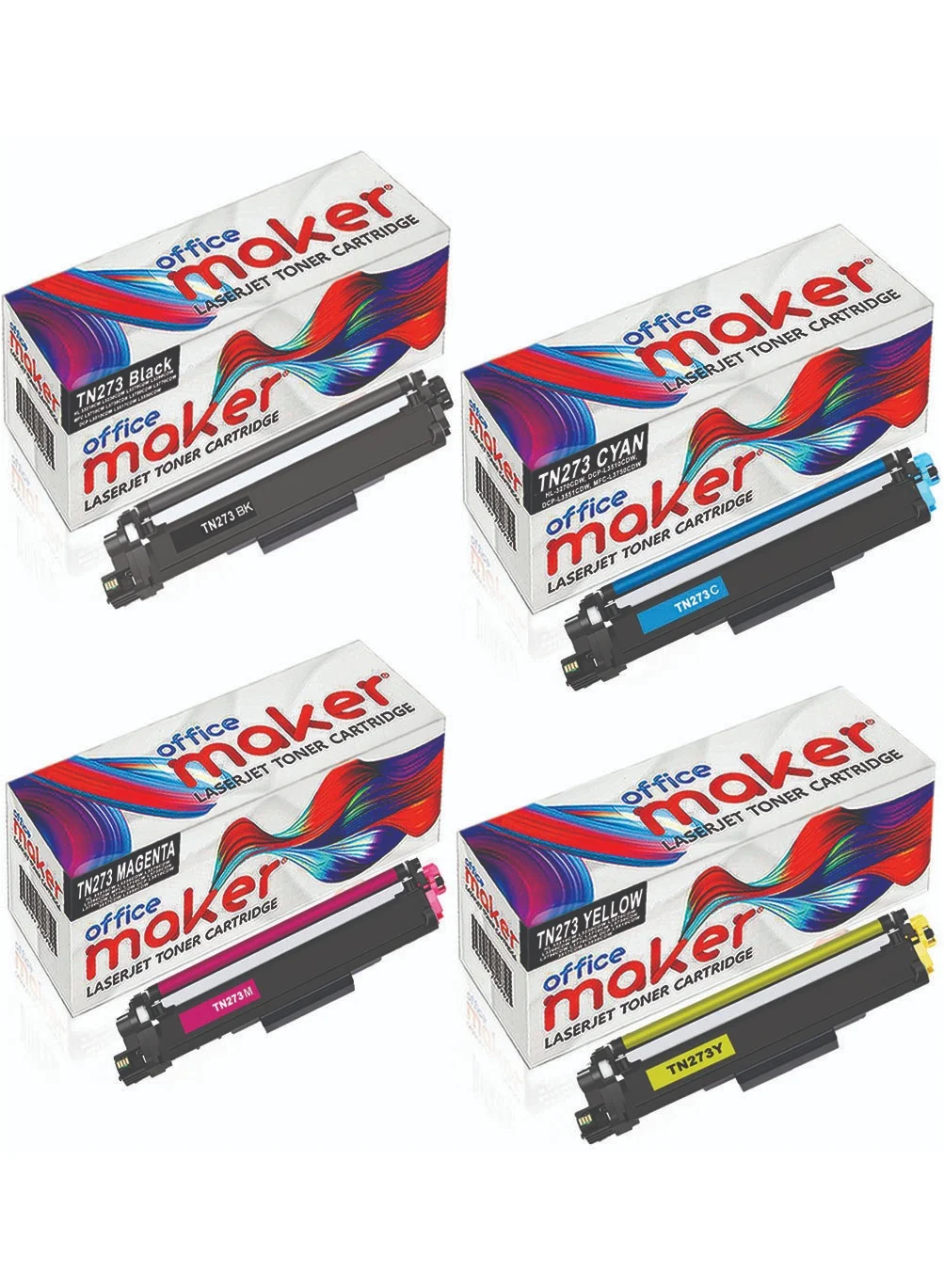 Office Maker TN-273 Compatible Toner Cartridge Set for Laser Printers (4 Color Pack) 2ctno