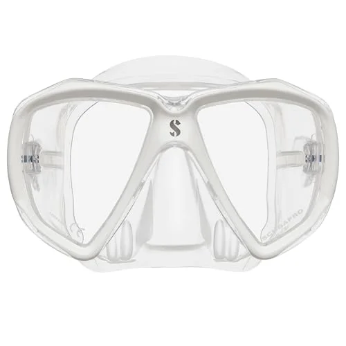 Premium Dual Lens Scuba Diving Mask with Ultra Clear Glass and EZ Equalize Nose Pocket (Clear/White) gu6uq