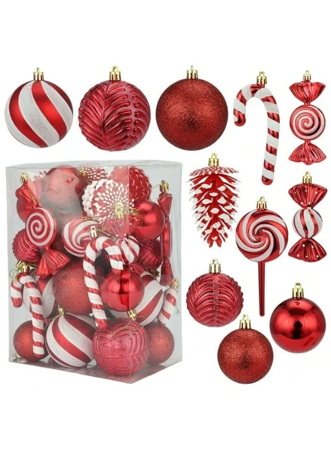 Home Care Christmas Ornament Set, Shatterproof Plastic Decorative Baubles for Holiday Tree (Red & White, 40 pcs) 06ypp