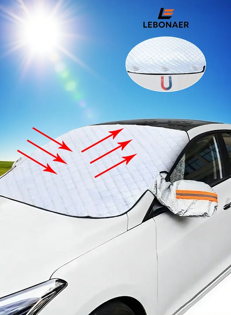 Lebonaer Car Windshield Sun Shade UV Protector Heat Reflective Cover for Summer and Winter (Large, 150cm x 70cm) lhrez