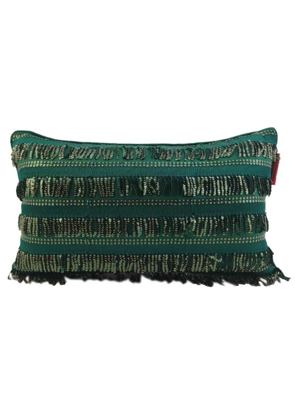 Ramsha Decorative Cushion Cover with Filler Premium Sparkling Polyester Fabric (Dark Green, 30x50cm) avi6g