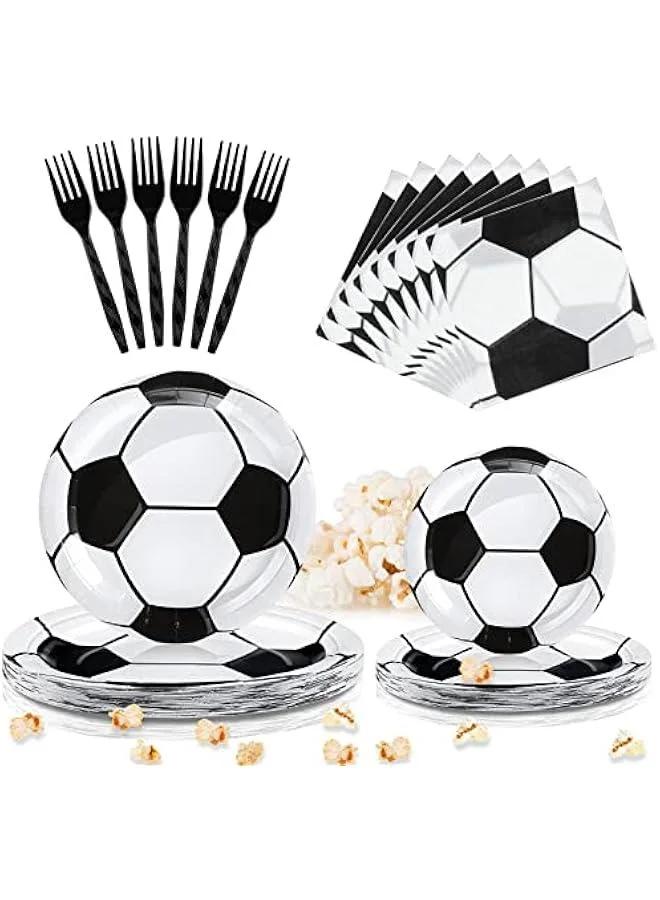 RYNX Soccer Birthday Party Tableware Set Disposable Plates Napkins and Forks for Sports Themed Decorations (96 Pieces, Serves 24 Guests) 294z8