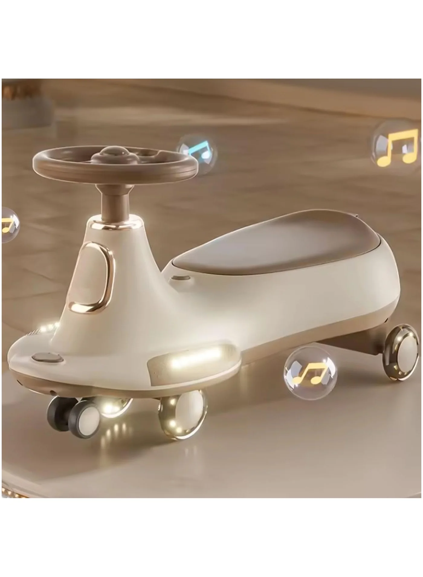 Premium Kids Swing Car with LED PU Wheels and Music, Ride-on Twister Toy for Boys and Girls (Brown) mjld9