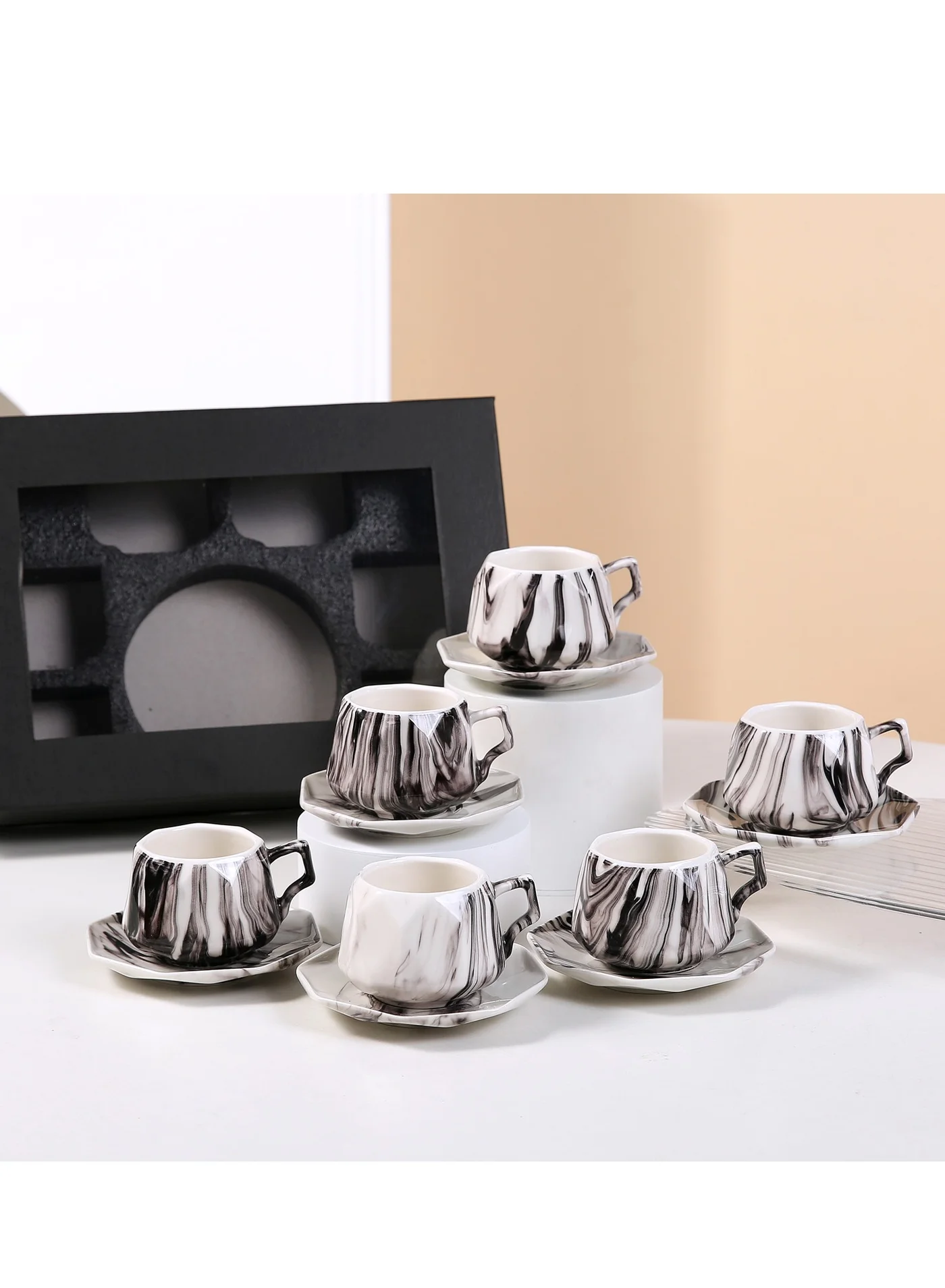 OASIS-TH Luxury Porcelain Turkish Coffee Cup Set (6-Piece Set, Modern Espresso and Arabic Tea Cups) d9qyw