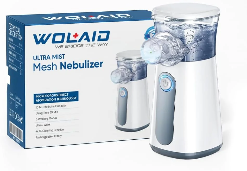 WOLAID Portable Ultrasonic Mesh Nebulizer Handheld Inhaler Device (Compact, Silent Operation) f03a5