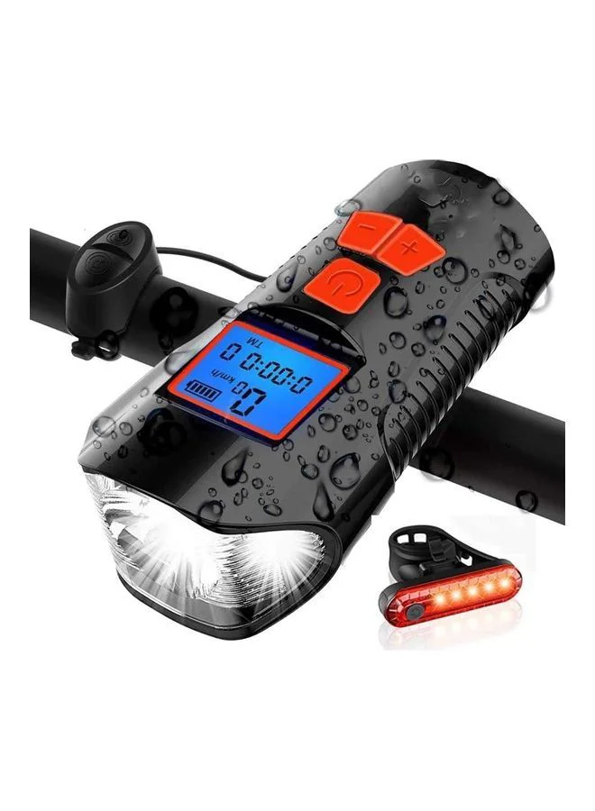 Rock Pow Bicycle Light Set with Horn and Speedometer USB Rechargeable LED Headlight (Black, 15 x 10 x 8 cm) olwd0