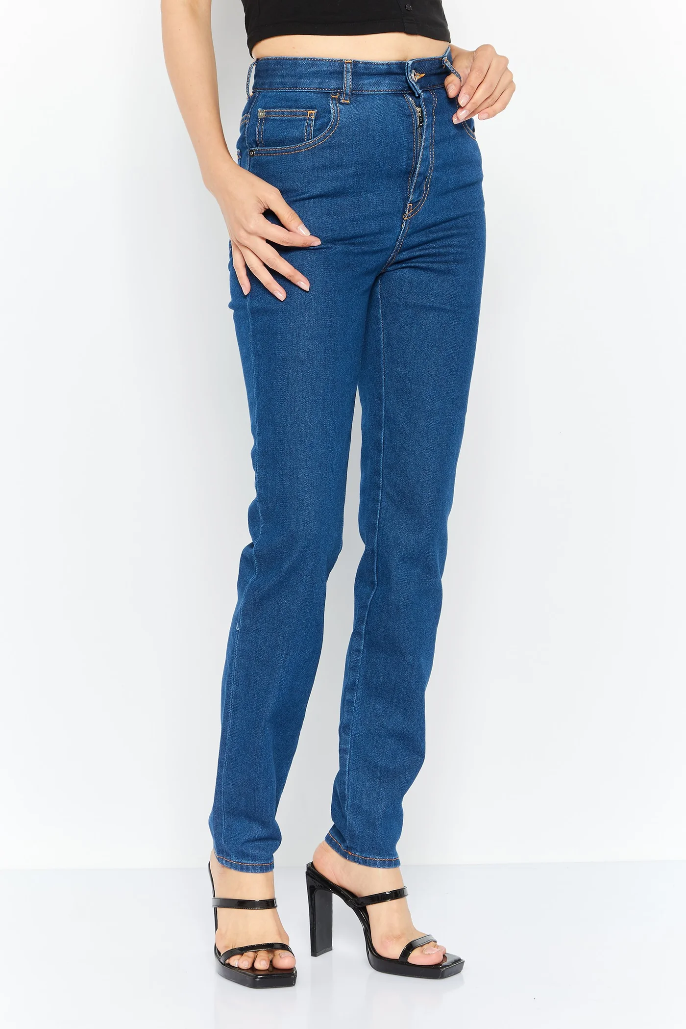 Premium Slim Fit High Waist Stretchable Denim Jeans for Women (Medium Blue) 6ur05