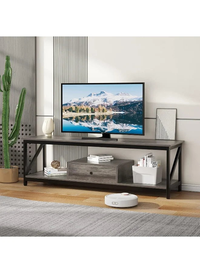 SKY-TOUCH Modern TV Stand with Drawer and Storage Shelves (Wooden Console Table with Metal Frame, 120 cm) k6lhc