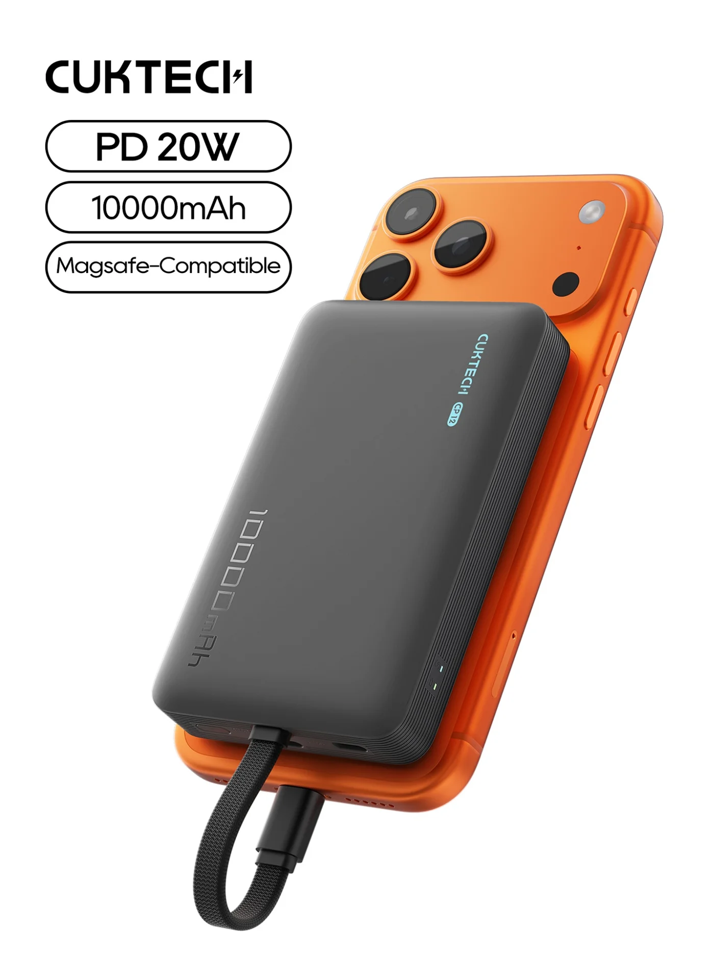 CUKTECH Magnetic Wireless Power Bank 10000mAh 20W Fast Charging Portable External Battery Pack (Grey, 10000mAh) fiznd