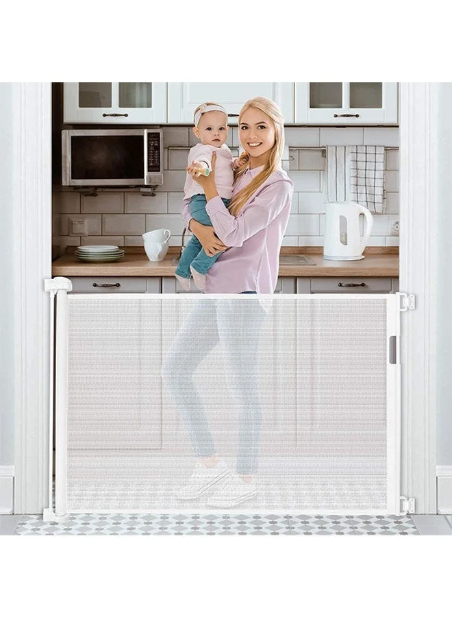 Retractable Safety Gate for Babies and Pets, Extra Wide Mesh Barrier for Stairs and Doorways (White, 86 cm Tall x 180 cm Wide) qztzg