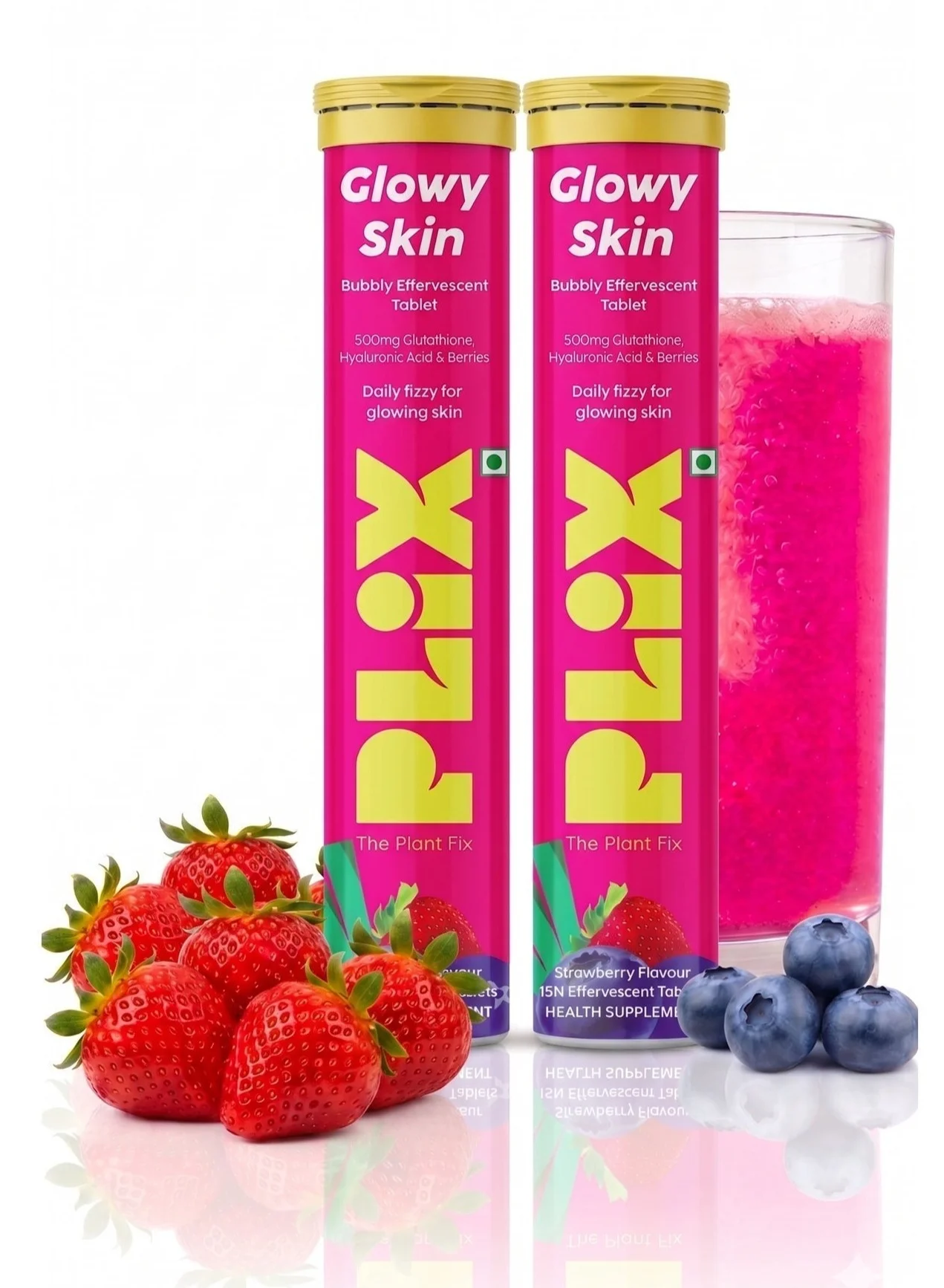 PLIX THE PLANT FIX L-Glutathione Effervescent Tablets with Vitamin C & E for Radiant Skin (Strawberry, 60 Tablets) qw2ar