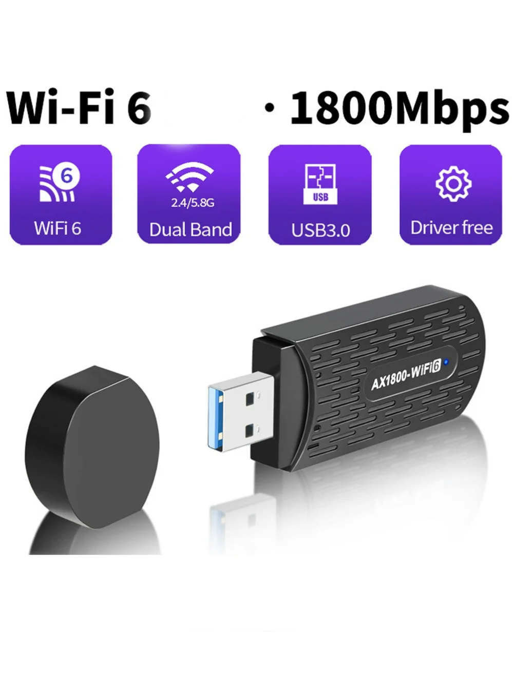YOUGE USB WiFi Adapter AC1800 Dual Band Wireless Network Card with 5dBi High Gain Antenna for PC (1800Mbps) zyww4