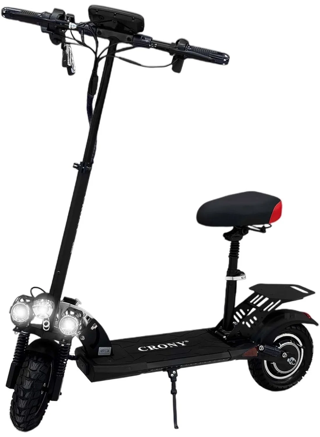 Crony V10 Electric Scooter 1200W Motor with Seat, Foldable Aluminum Frame, Off-Road Tires, Dual Disc Brakes (Black, 120kg Capacity) gfw0r
