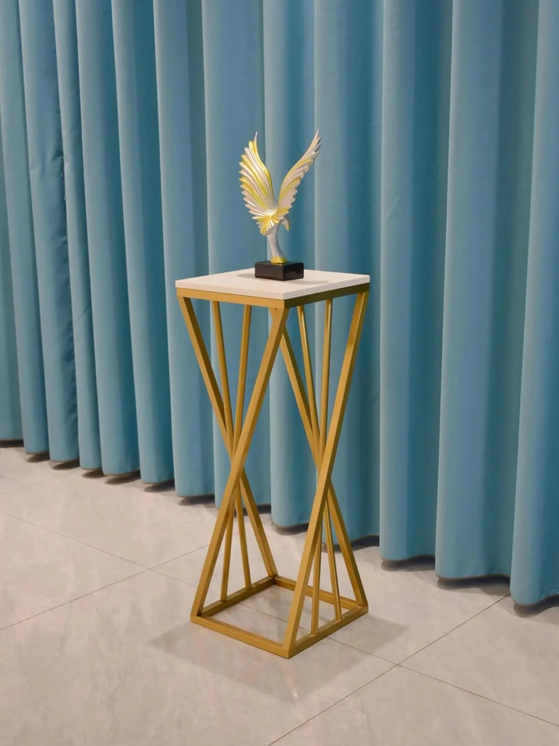 Harmony Home Square Side Table with White Marble Top and Gold Metal Frame (45 cm x 45 cm x 50 cm) q6q28