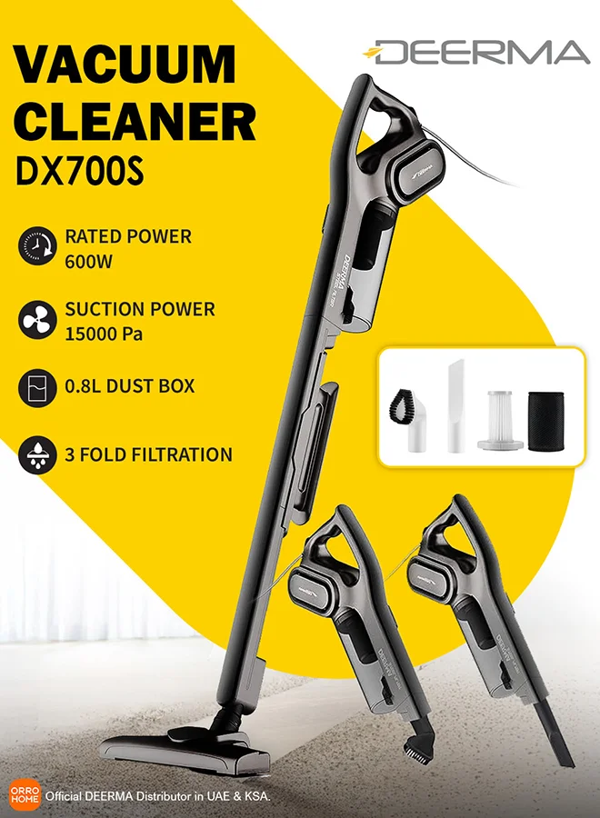 Deerma 2-in-1 Vertical and Handheld Vacuum Cleaner, Lightweight Corded Stick Vacuum with Triple Filtration for Home and Office (Grey, 600 W) jco0p