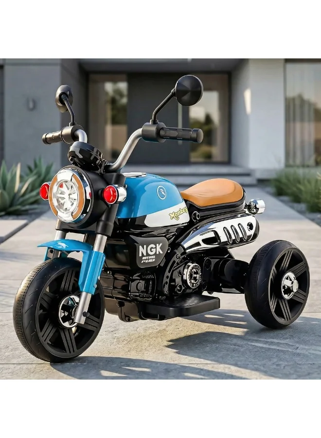 Premium Electric Ride-On Motorcycle for Kids with LED Lights and Music (Blue, 2-5 Years) yewp9