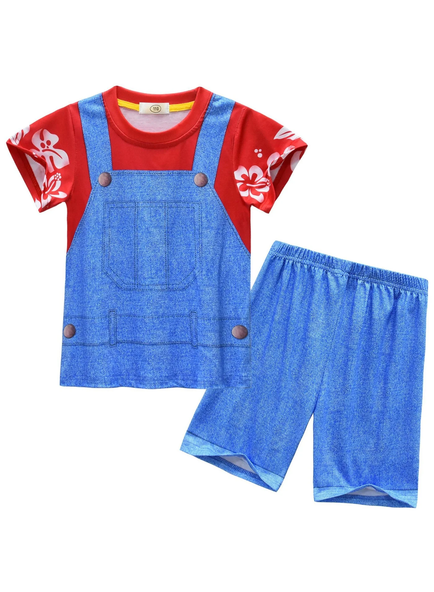 Premium Cartoon Character Print Summer Short-Sleeve Top and Pants Set for Kids (Unisex, 120 cm) rccf4