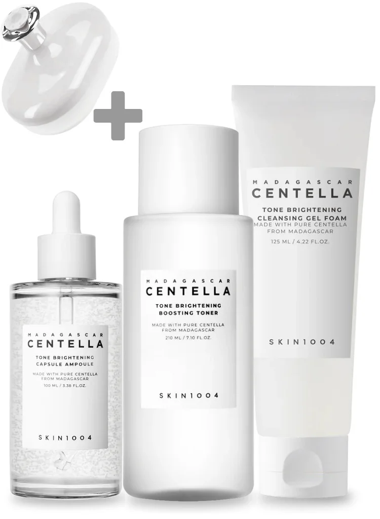 SKIN1004 Madagascar Centella Tone Brightening Skincare Trio Set (Foam Cleanser 125ml, Toner 210ml, Ampoule 100ml) oayjb