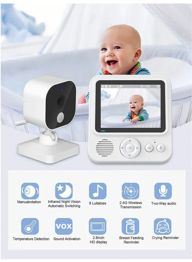 XiuWoo Wireless Baby Monitor with Camera and Audio (LCD Screen, Night Vision, Two-Way Talk, Temperature Monitoring, 1 Unit) y5z40