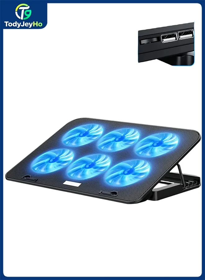 TodyJeyHo Laptop Cooling Pad with 6 High-Speed Fans and 5 Adjustable Height Settings (Black) 8lv75