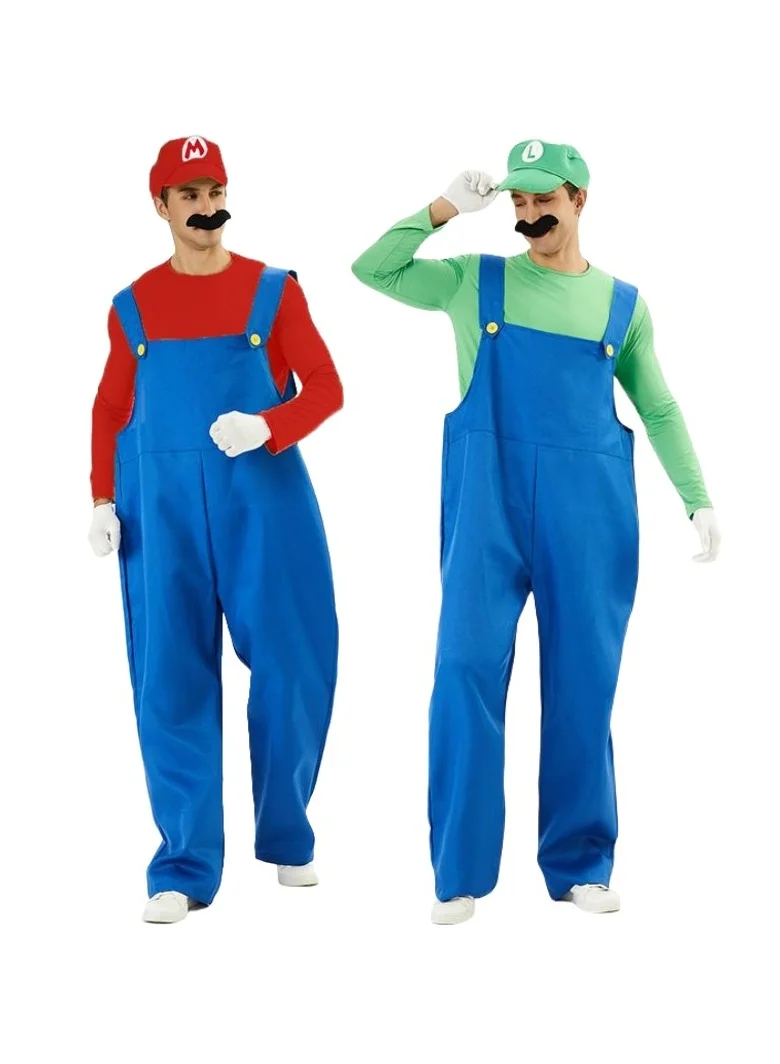 Premium Plumber Character Cosplay Outfit for Kids (Red and Blue, Size 120cm) 7qshl