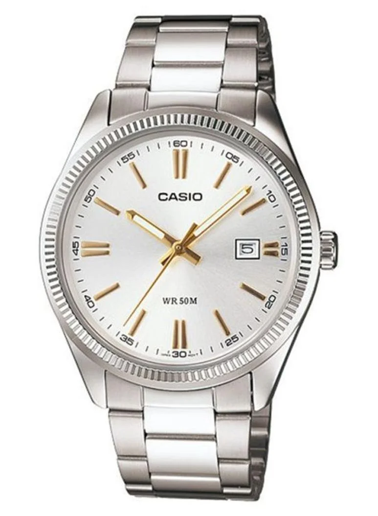 Premium Analog Quartz Wristwatch for Men Stainless Steel Water Resistant (Silver, 44 mm) ild2c
