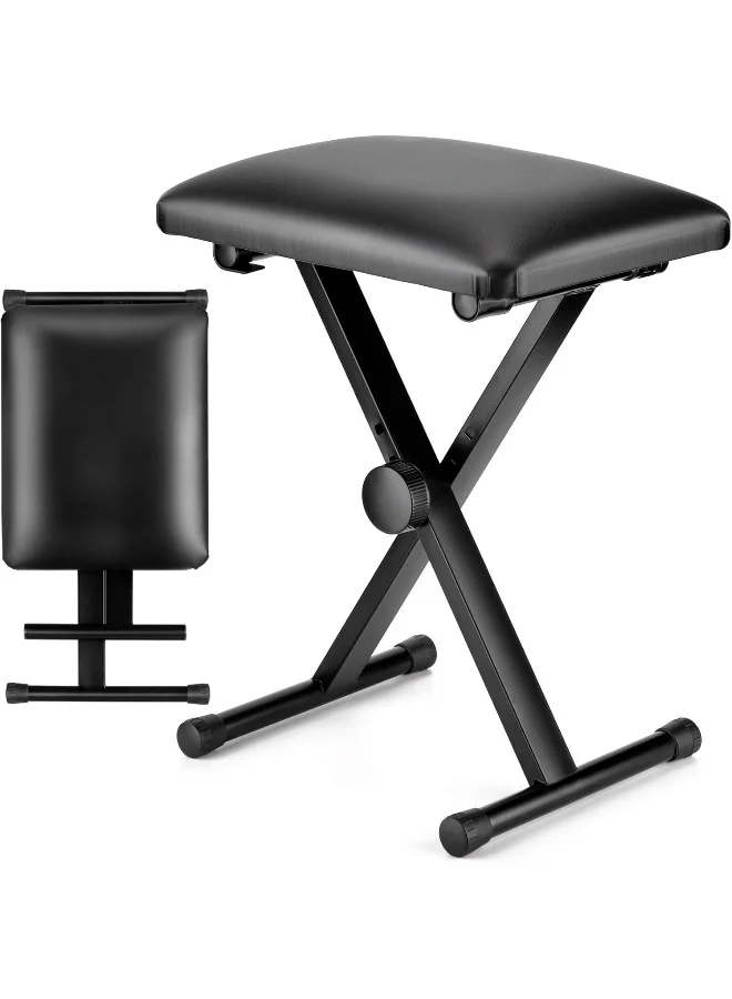 CAHAYA Adjustable X-Style Keyboard Piano Bench Padded Stool Seat for Digital Pianos (Black, 1 Piece) 9f6od