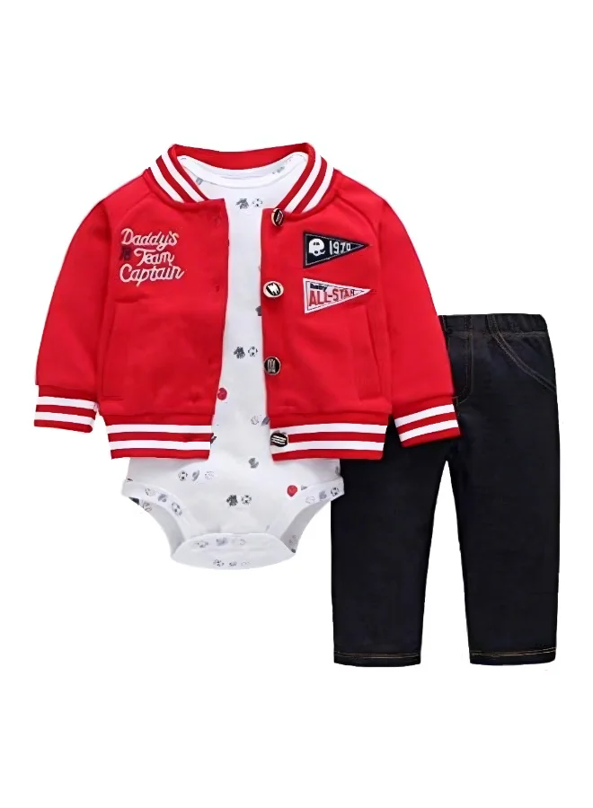 MiniMe Three-Piece Romper Set Premium Soft Cotton Breathable Fabric for Infants (Red & Blue, 0-6 Months) bo5v7