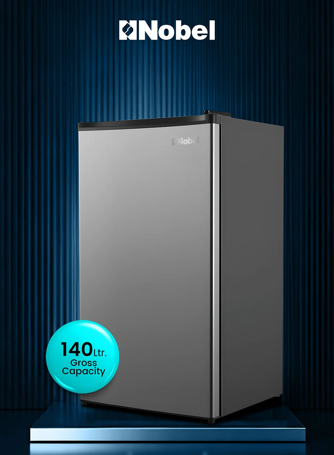 NOBEL Single Door Refrigerator 140L Energy Efficient Compact Fridge with LED Light (Dark Silver) 8e79s