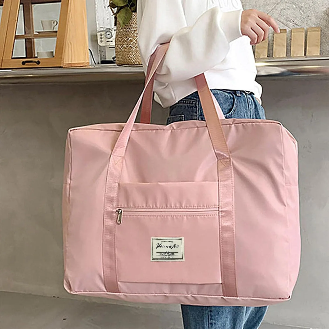 Cheekyglo Foldable Travel Duffel Bag Lightweight Sports Gym Tote (Pink, 45 cm) ylsqs
