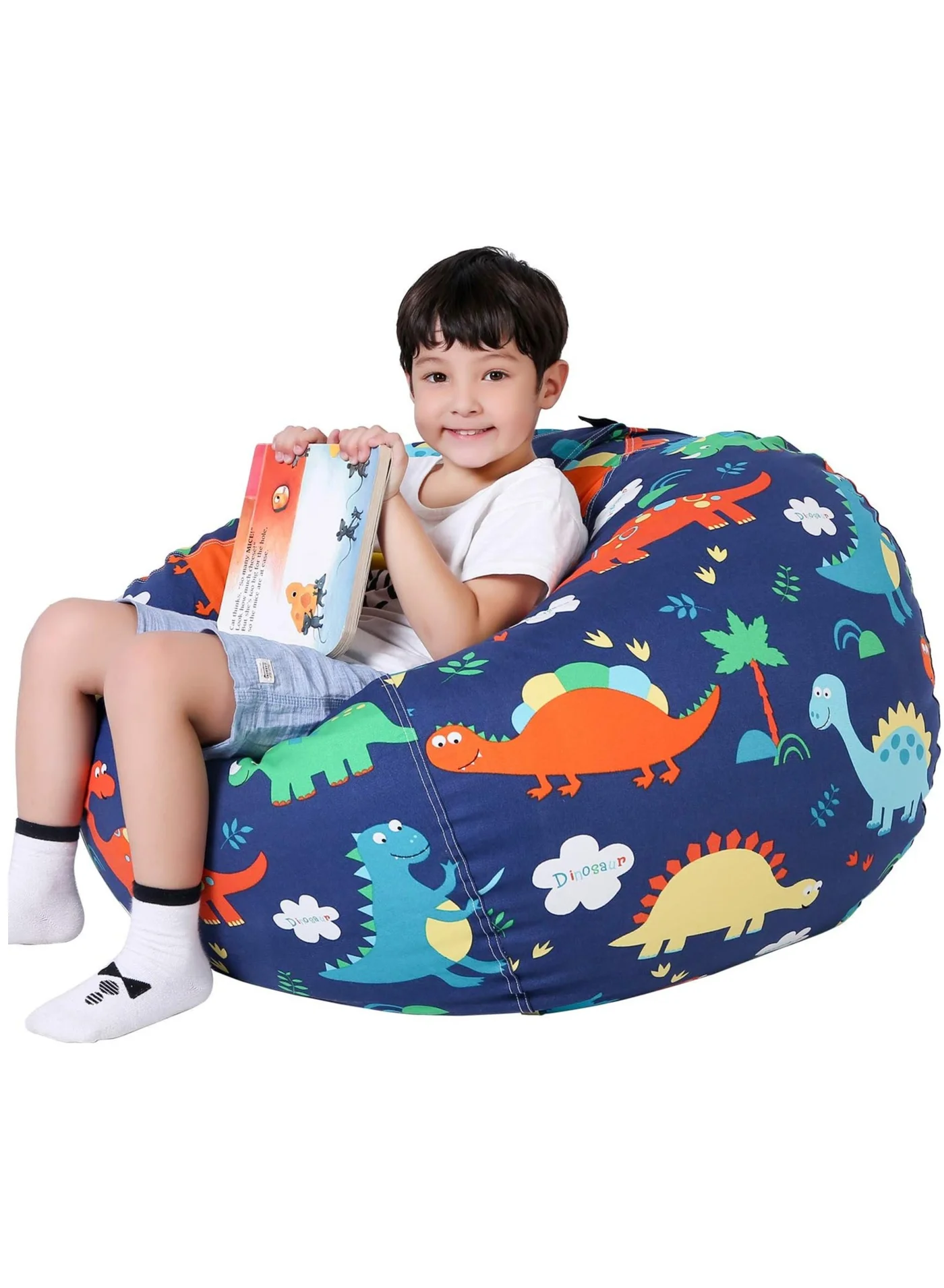 Arabest Dinosaur Stuffed Animal Storage Bean Bag Chair Cover (Large, Premium Canvas) Kids Room Organizer eyjpy