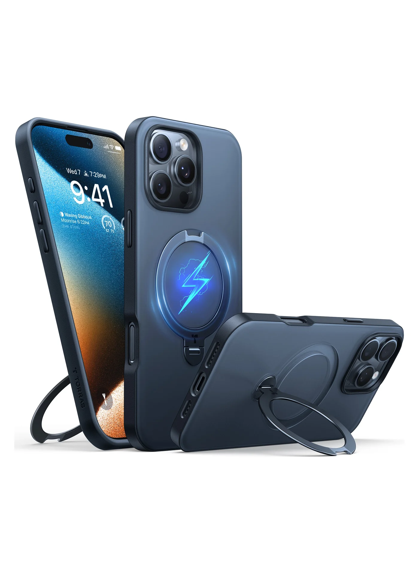 Premium Magnetic Protective Case with 360¡ã Rotating Kickstand and Ring Holder for 6.9-Inch Smartphone (Black) 0mh9c
