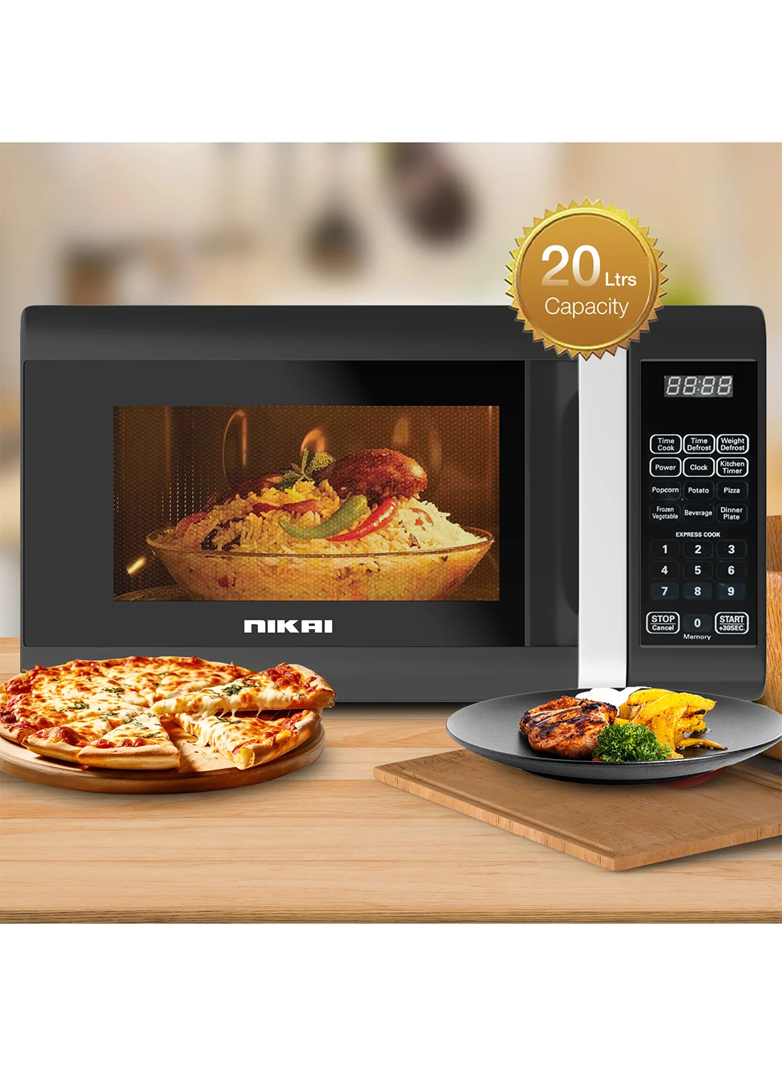 Nikai Countertop Microwave Oven with Digital Touch Control and Child Safety Lock (Black, 20 L, 700 W) qwb4e