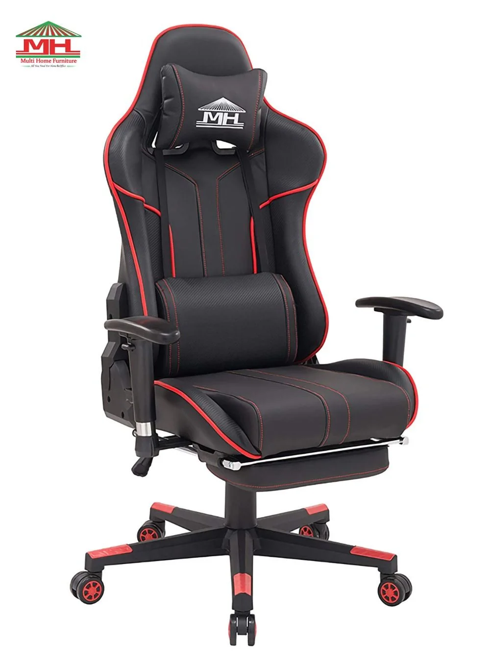 Premium Ergonomic Gaming Chair with Footrest and Lumbar Support (Black and Red, 125 cm) bnpar