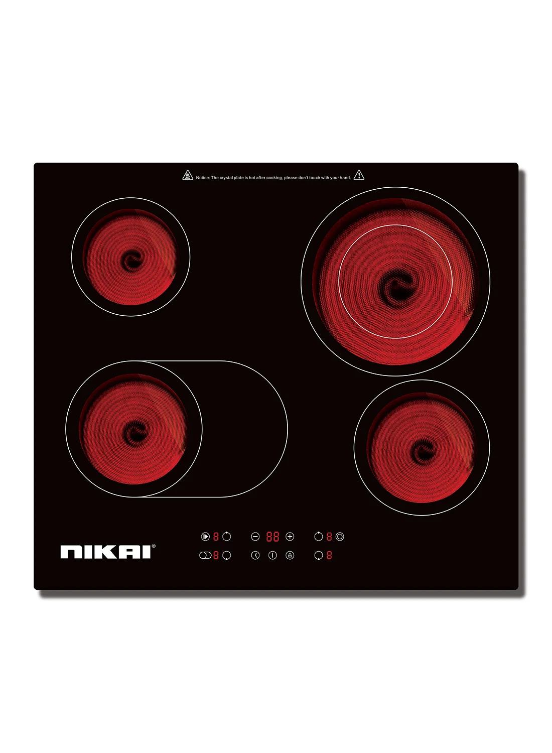 NIKAI 4 Burner Infrared Ceramic Hob, 60cm Built-in Electric Cooktop with Touch Control, 9 Power Levels, 6600W (Black, 60cm) v8ye9