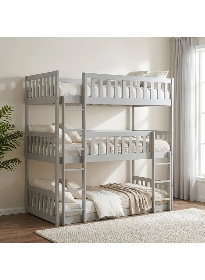 Danube Home Derby Climber Triple Bunk Bed Modern Wooden Frame (Grey, 207x106x193cm) sxayo