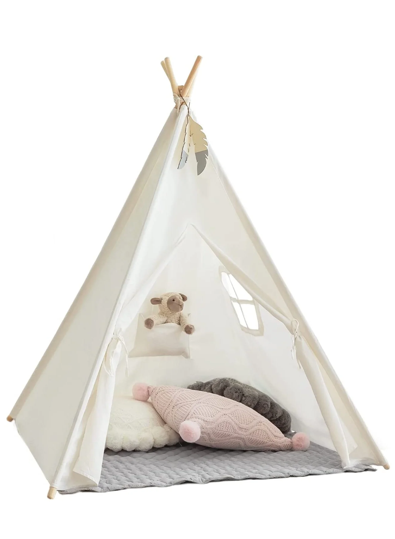 RATSAW Kids Teepee Tent Premium Canvas Playhouse Foldable Indoor Outdoor Camping Tent (White, 1.6M) gld67