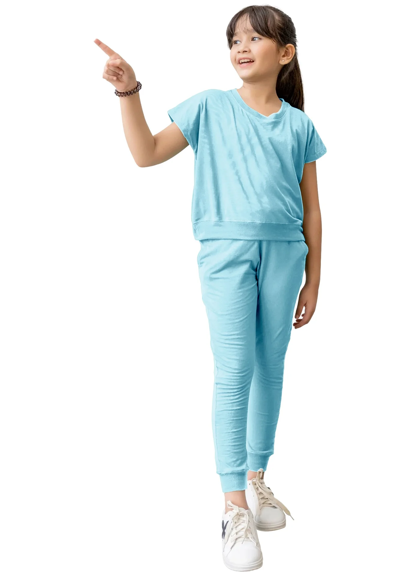 Selecta Now Girls Sky Blue T-Shirt and Legging Set Premium Cotton Casual Co-Ord Outfit (Sky Blue, 120 cm) jdh6q