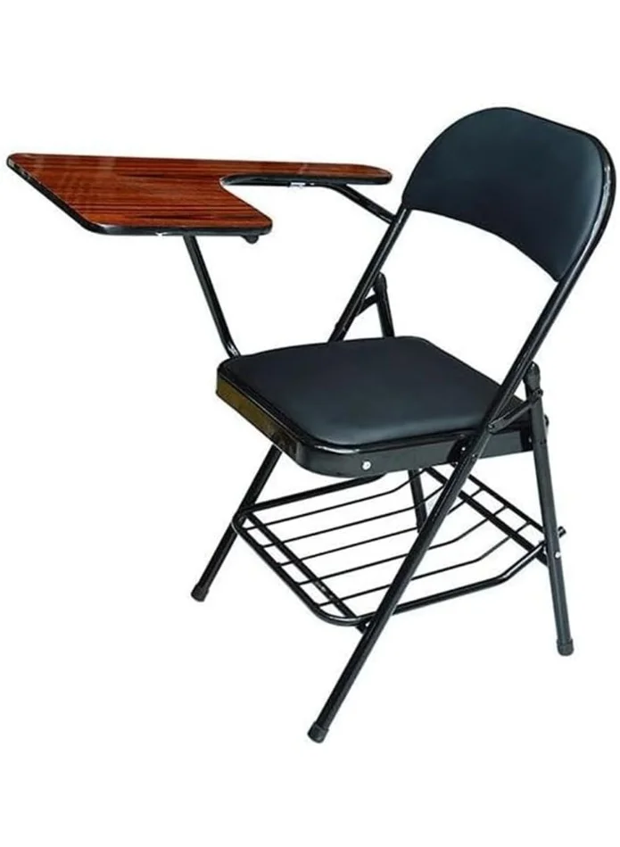 Premium Foldable Study Chair with Writing Pad and Padded Cushion Seat (Black, Steel) hp3vc