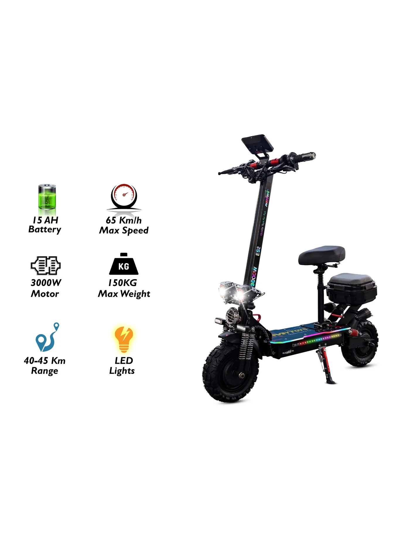 Premium Electric Scooter 3000W Dual Motor Foldable Off-Road Commuter with LED Display and Rear Storage Box (11-inch Tires, 48V 15Ah) v711i