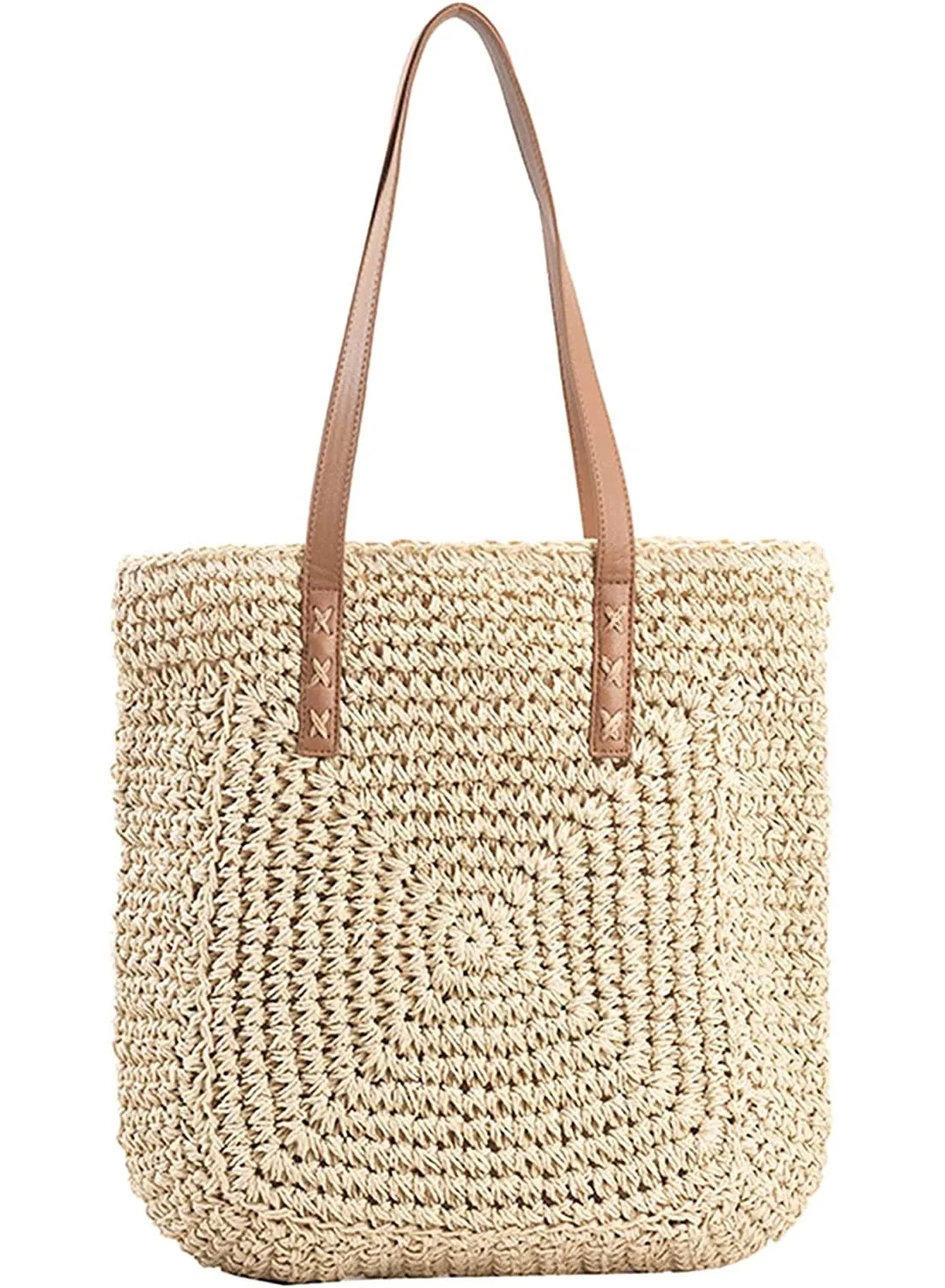 SYOSI Classic Straw Handbag Bohemian Woven Beach Shoulder Bag Large Capacity (Beige, 40cm x 30cm) sv09j