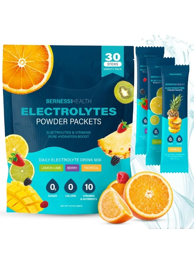 Bernessi Electrolyte Hydration Powder Sticks (Citrus Flavor, 30 Pack) Sugar-Free Keto Drink Mix for Rapid Hydration p5nz5