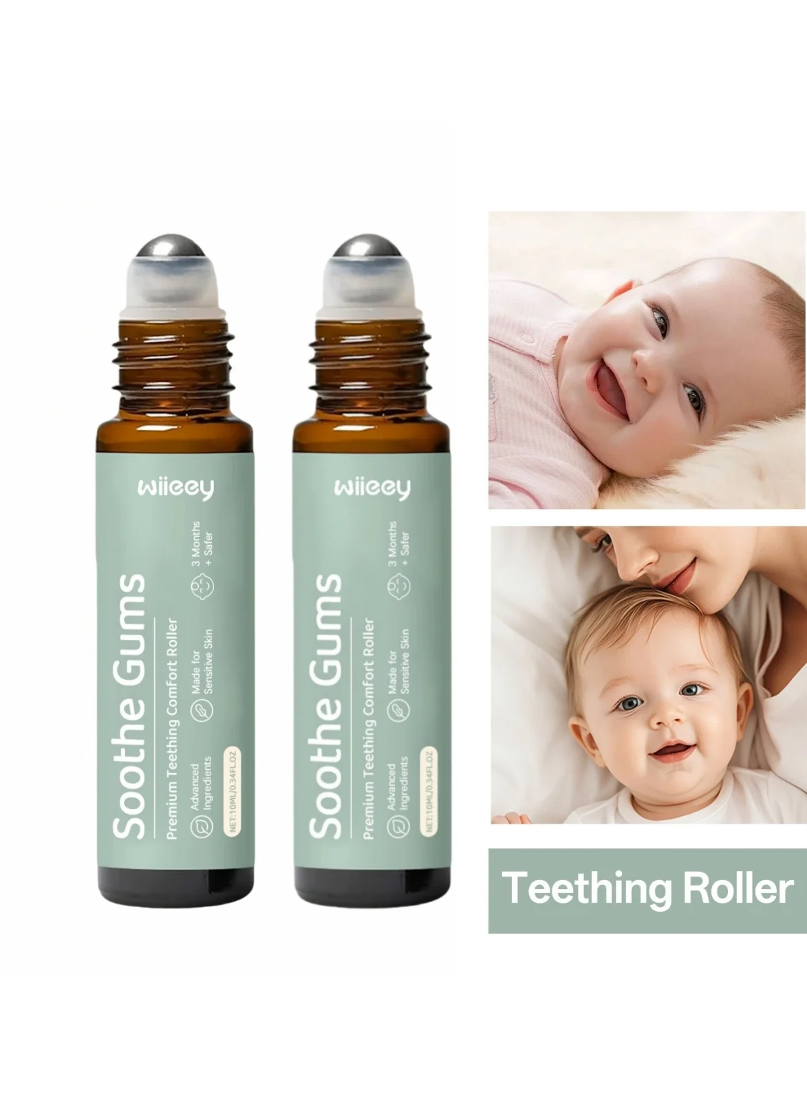 Wiieey Teething Comfort Roller for Infants, Premium Soothing Gum Care for Babies (2-Pack, 20 mL) 066cr