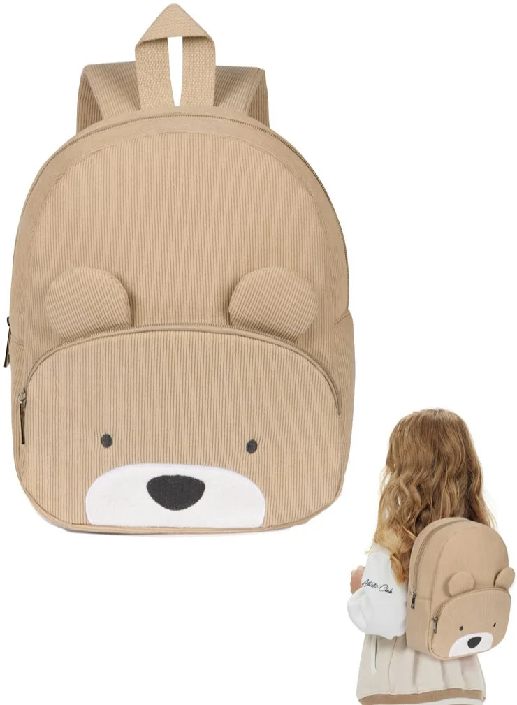 Meayul Kids Corduroy Backpack Lightweight School Rucksack for Preschool and Kindergarten (Brown, 25cm x 20cm x 10cm) f76un