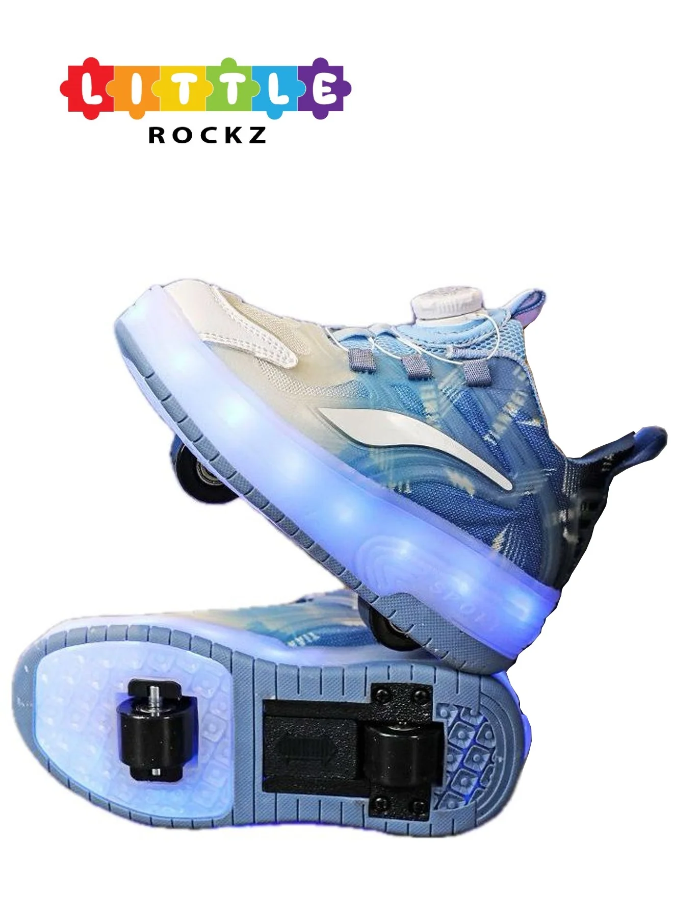 LITTLE ROCKZ LED Light-Up Roller Sneakers with Dual Wheels and Lightning Sole (Unisex, Kids) 65m7i