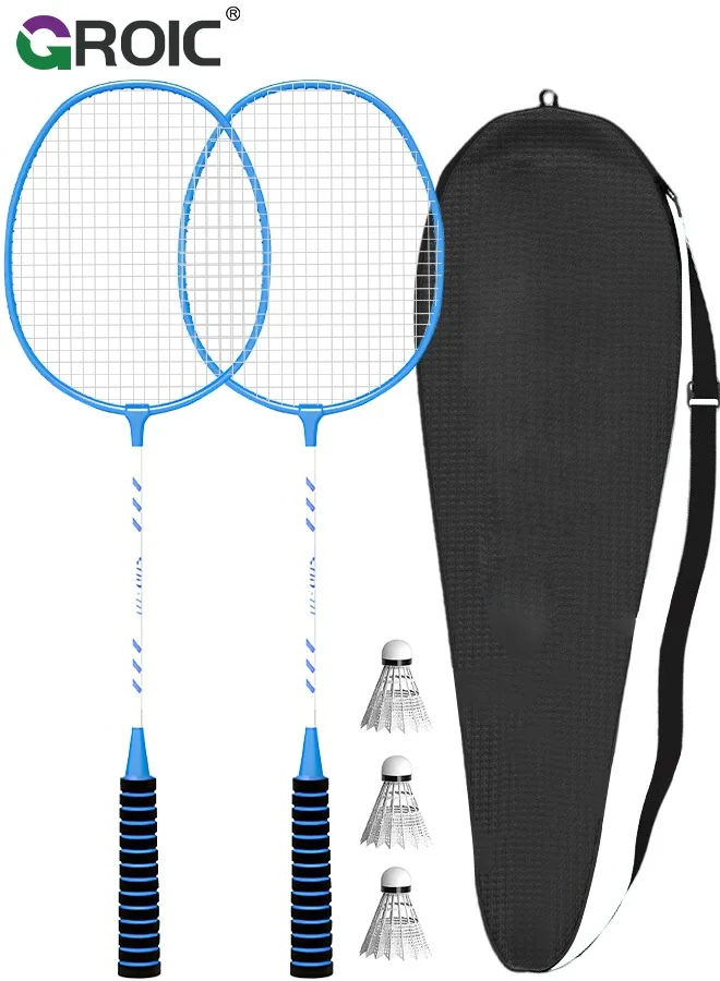 GROIC Badminton Racket Set (2 Pieces, Lightweight Alloy) with 3 Nylon Shuttlecocks and Carrying Bag for Outdoor Sports 15jwv