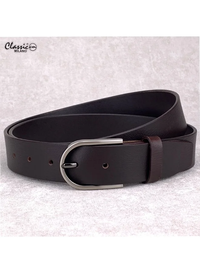 Premium Genuine Leather Belt for Men ¨C Classic Pin Buckle Formal Accessory ¨C Black Office and Business Wear (120 cm) 56wxd