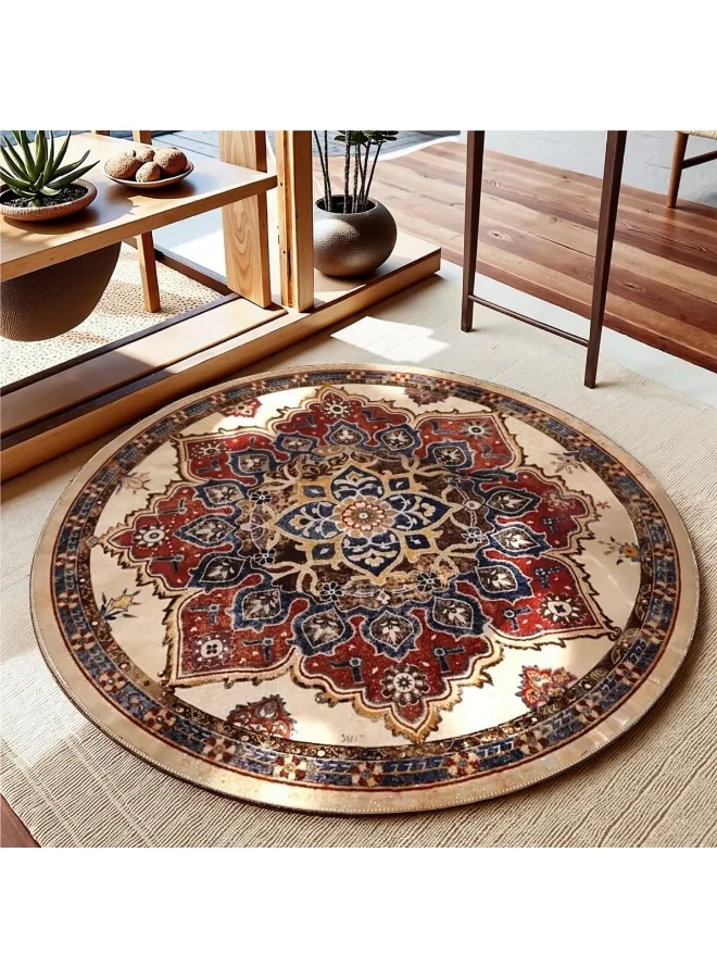 Arabest Boho Round Area Rug Vintage Distressed Oriental Carpet Non-Slip Washable Floor Mat for Bedroom and Living Room (160 cm) fef65
